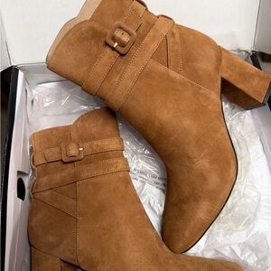 Nine West Buckled Tan Ankle Booties